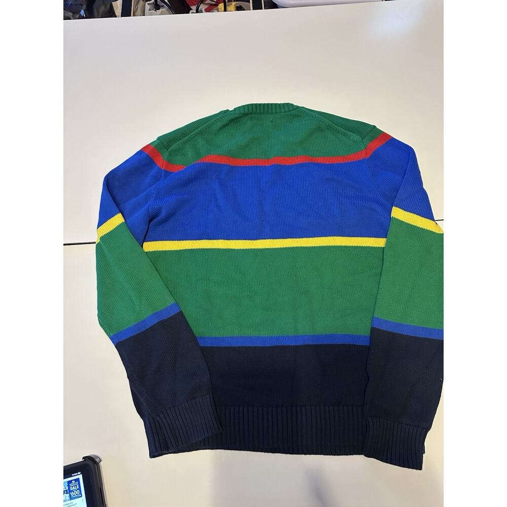 Polo Ralph Lauren Green Blue Striped Cotton Sweater Colorful Preppy XL Mens - Picture 5 of 14